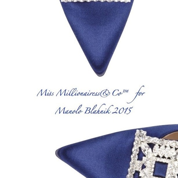 Manolo Blahnik Navy Satin Heels with Crystal Detail - Picture 2 of 9